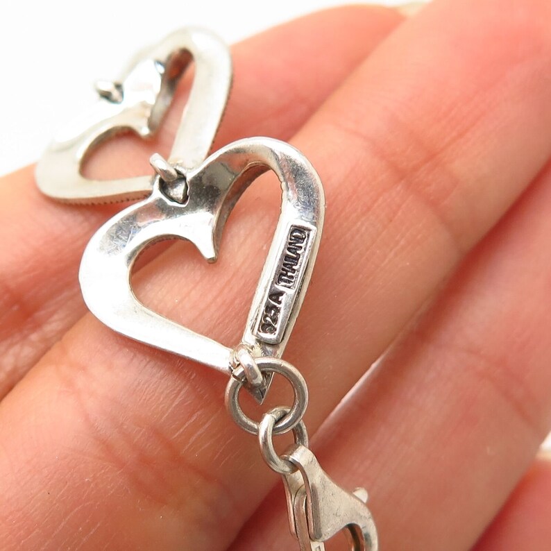 925 Sterling Silver Real Marcasite Gemstone Heart Design Link Bracelet 7.5