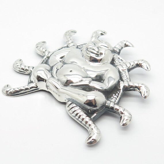 925 Sterling Silver Vintage Sitting Buddah & Snakes Pin Brooch View 5