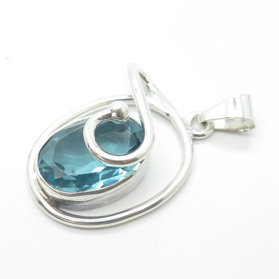 925 Sterling Silver Vintage Blue Glass Modernist … - image 5