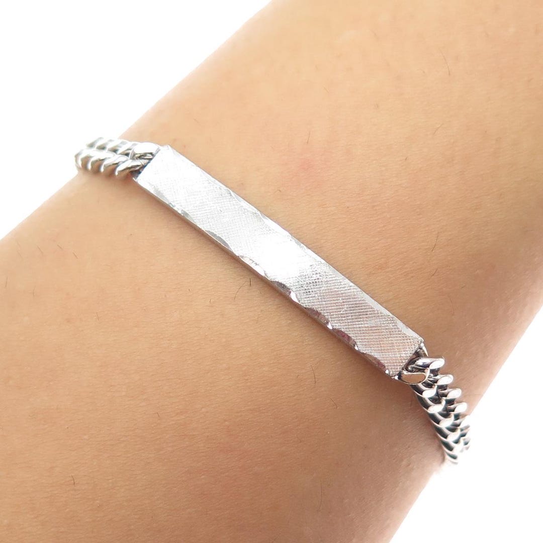 925 Sterling Silver Antique Art Deco Cuban Link ID Bracelet 6.75