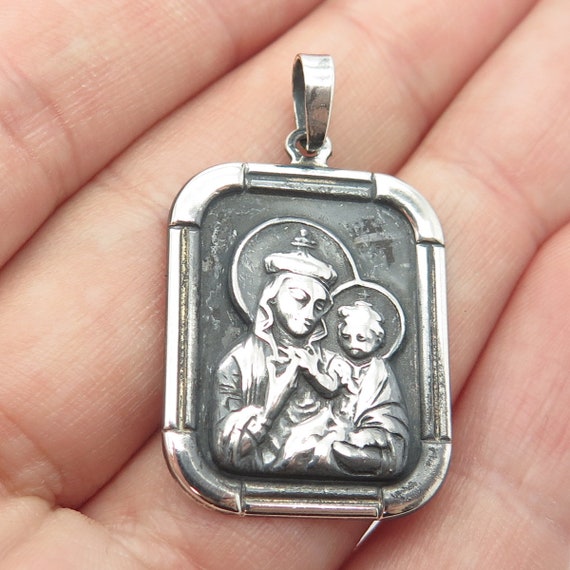 925 Sterling Silver Vintage Mother and Baby Jesus… - image 1
