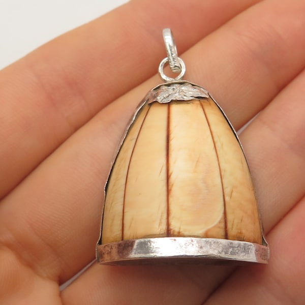 925 Sterling Silver Vintage Wood Dome Pendant