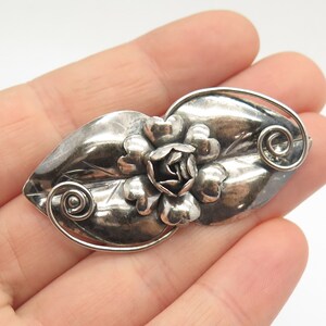925 Sterling Silver Vintage Floral and Leaves Pin Brooch