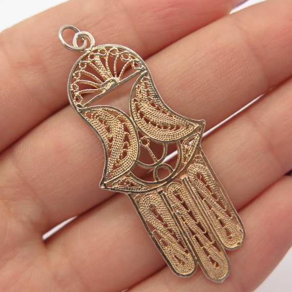 925 Sterling Silver Gold Plated Vintage Filigree … - image 1