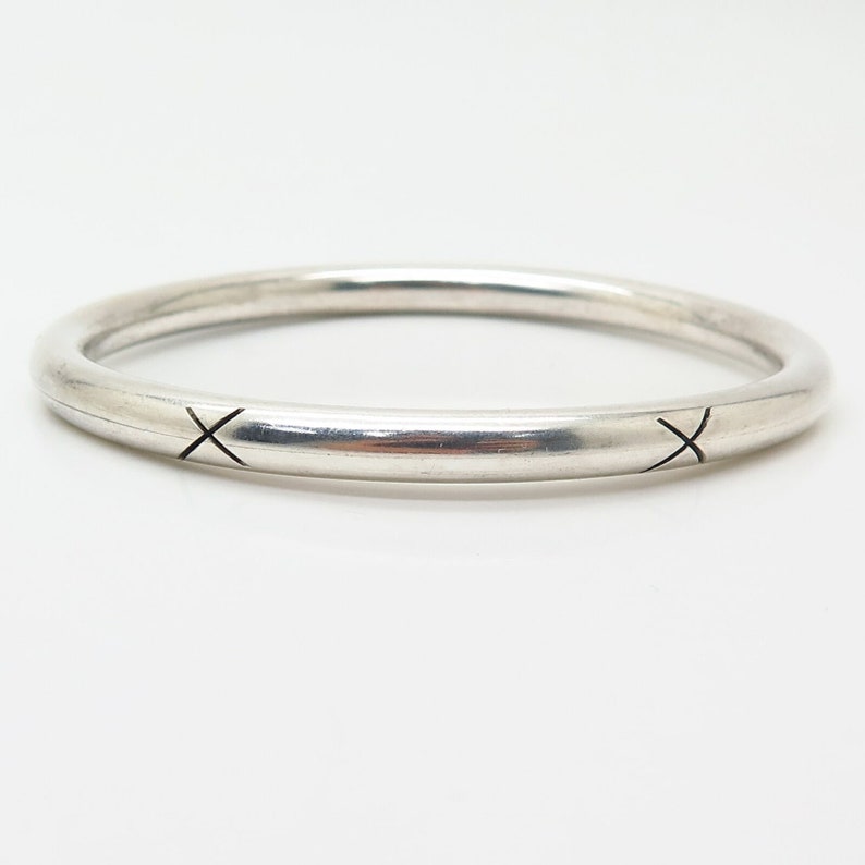 925 Sterling Silver Vintage Mexico Cutout Design Bangle Bracelet 7