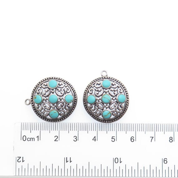 925 Sterling Silver Vintage Real Lone Mountain Turquoise Ornate Jacket Earrings View 3