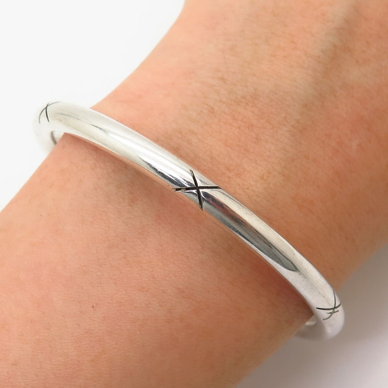 925 Sterling Silver Vintage Mexico Cutout Design Bangle Bracelet 7