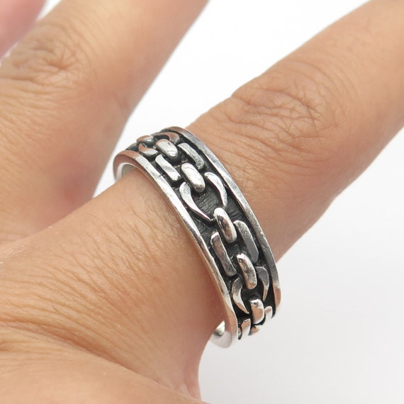 925 Sterling Silver Vintage Chain Band Ring Size … - image 2