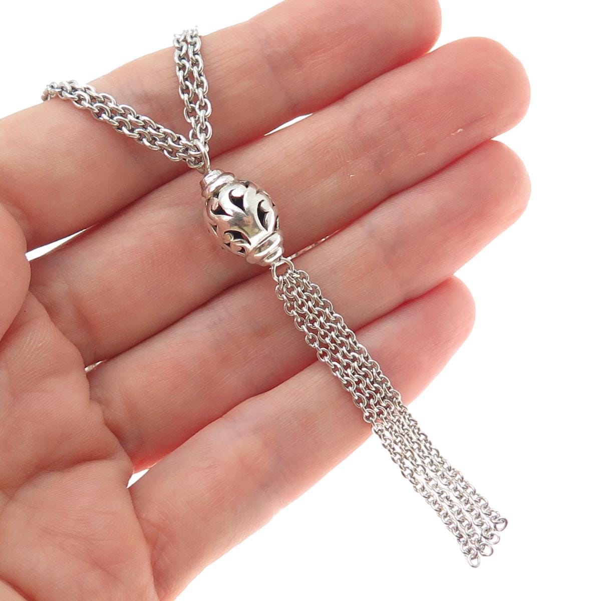LOIS HILL 925 Sterling Silver Vintage Tassel Cable Chain Necklace