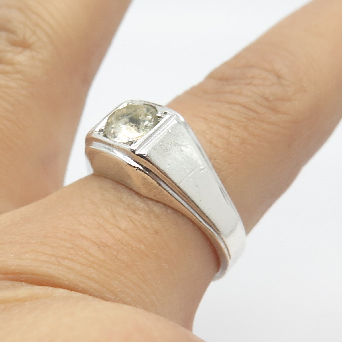925 Sterling Silver Vintage Rhinestone Square Ring Size 8.25