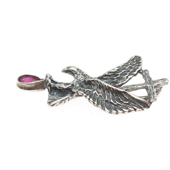 925 Sterling Silver Vintage Real Ruby Eagle and C… - image 5