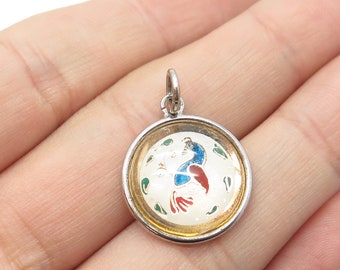 HOFFMAN 925 Sterling Silver Vintage Enamel and Glass Firebird Pendant