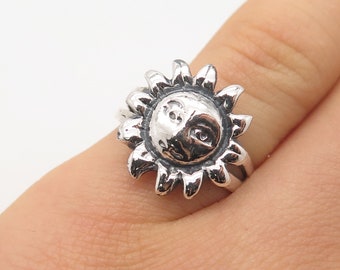 925 Sterling Silver Vintage Sun Face Ring Size 6.25