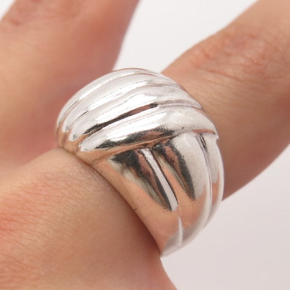 925 Sterling Silver Vintage Ribbed Wide Wrapped R… - image 2