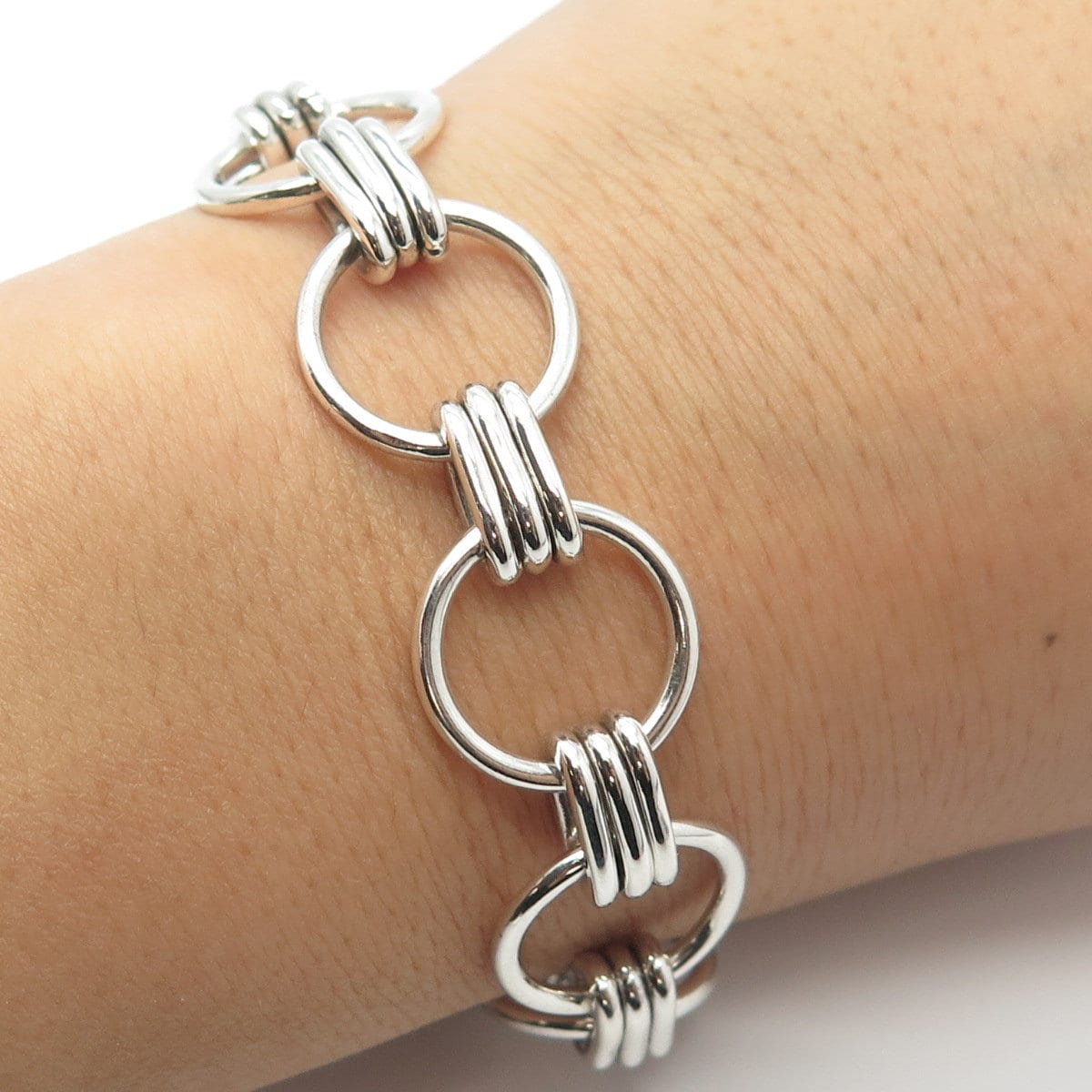 925 Sterling Silver Vintage Mexico Modernist Link Bracelet 7.5