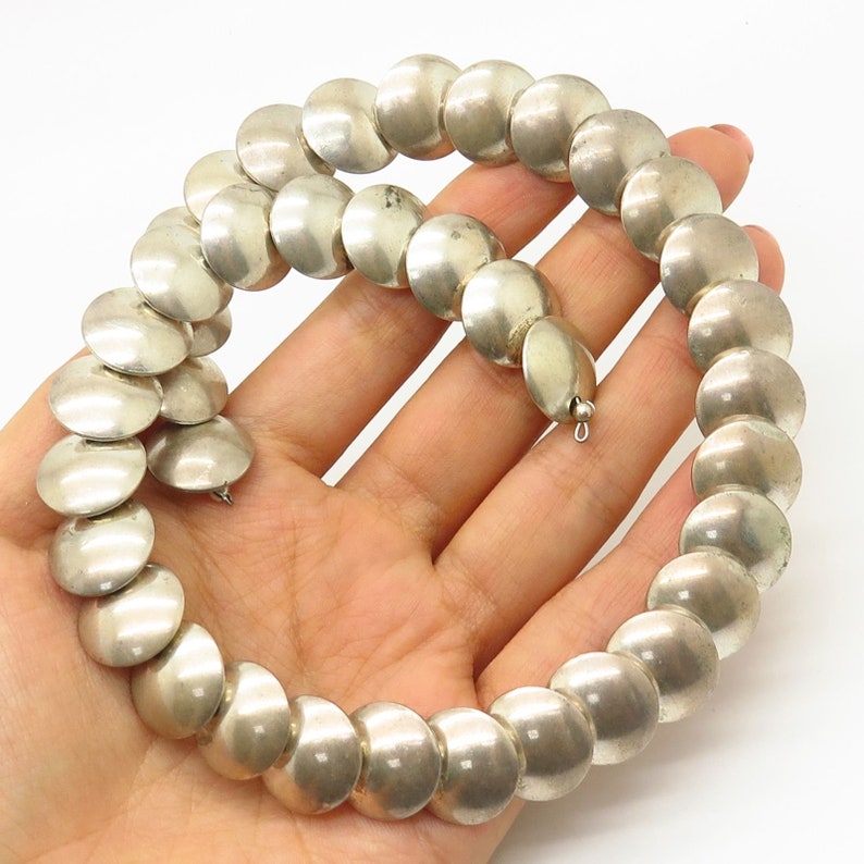 Vtg 925 Sterling Silver Puffy Disc Design Spiral Collar Necklace 15
