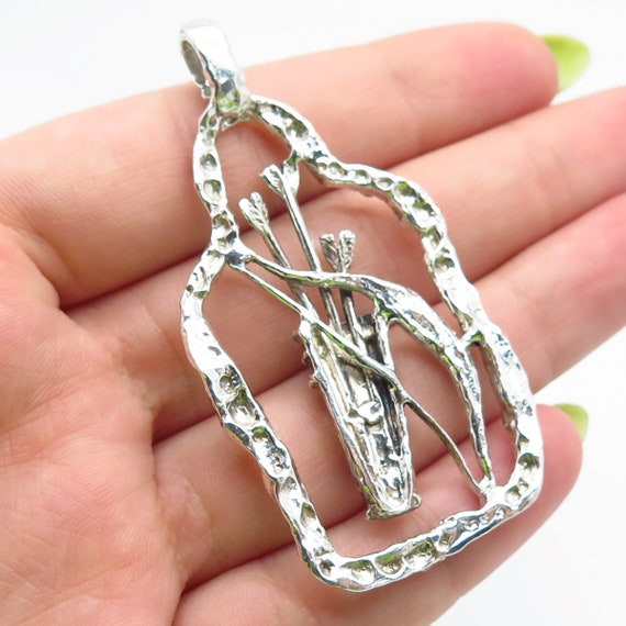 925 Sterling Silver Vintage Bow and Arrows Pendant - image 2