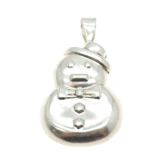 925 Sterling Silver Vintage Snowman Puffy Pendant - image 4