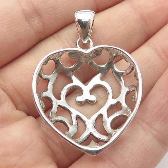 925 Sterling Silver Vintage Ornate Heart Pendant - image 2