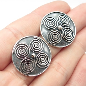 925 Sterling Silver Vintage Spiral Round Earrings