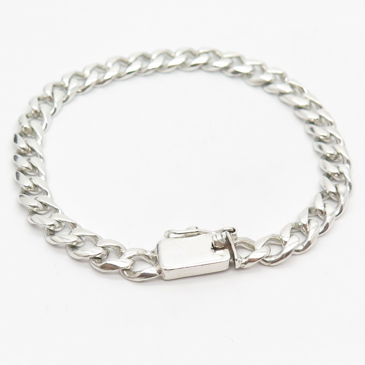 925 Sterling Silver Vintage Mexico Cuban Link Bracelet 8 1/4