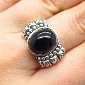 925 Sterling Silver Vintage Real Black Onyx Gemstone Beaded Ring Size 8.25