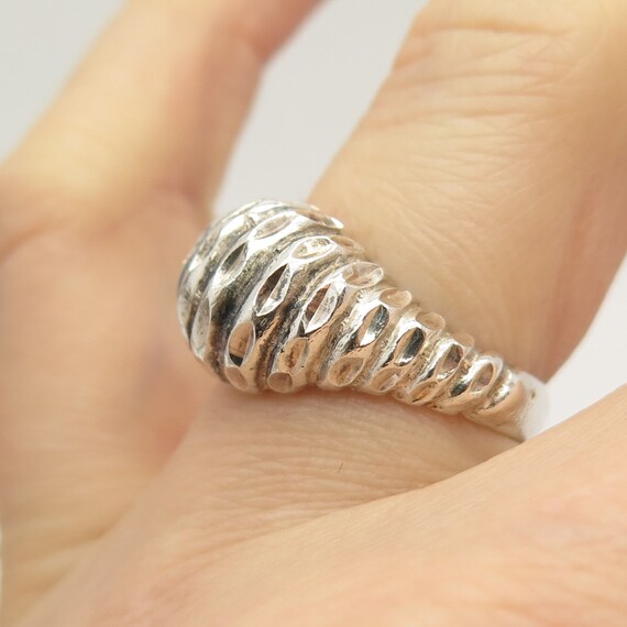 925 Sterling Silver Vintage Textured Striped Ring… - image 2