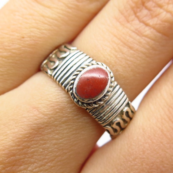 925 Sterling Silver Vintage Real Coral Eternal Cu… - image 1