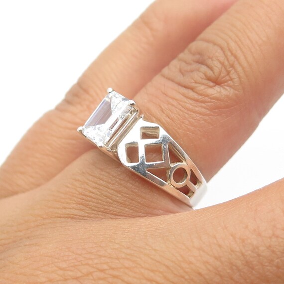 925 Sterling Silver Emerald-Cut Shaped C Z Cage R… - image 2