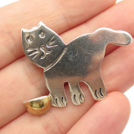 925 Sterling Silver 2-Tone Vintage Fatty Cat W/ B… - image 1