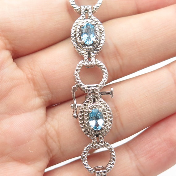 925 Sterling Silver Real Blue Topaz and Diamond A… - image 6