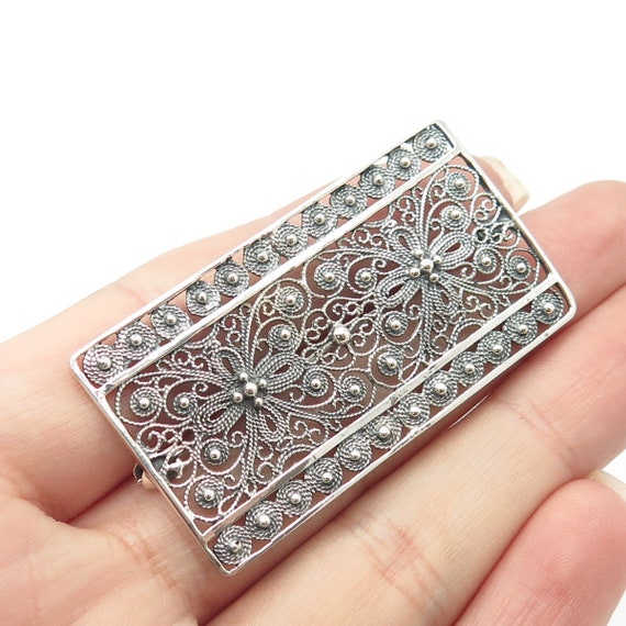 835 Silver Vintage Filigree Pin Brooch - image 1