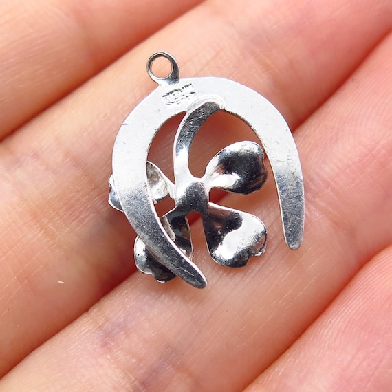 925 Sterling Silver Vintage Carl Art Horseshoe and Clover for Good Luck Pendant