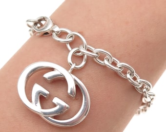 Gucci 925 Sterling Silver Vintage Interlocking G Cable Link Bracelet 7"