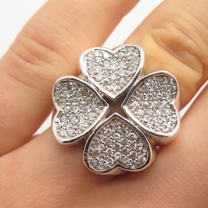 925 Sterling Silver C Z Four-Leaf Clover Ring Size 6.5