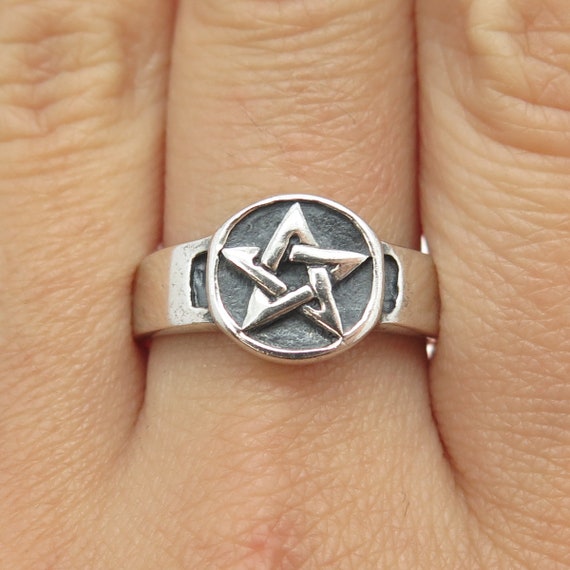 925 Sterling Silver Vintage Pentagram Ring Size 9… - image 1