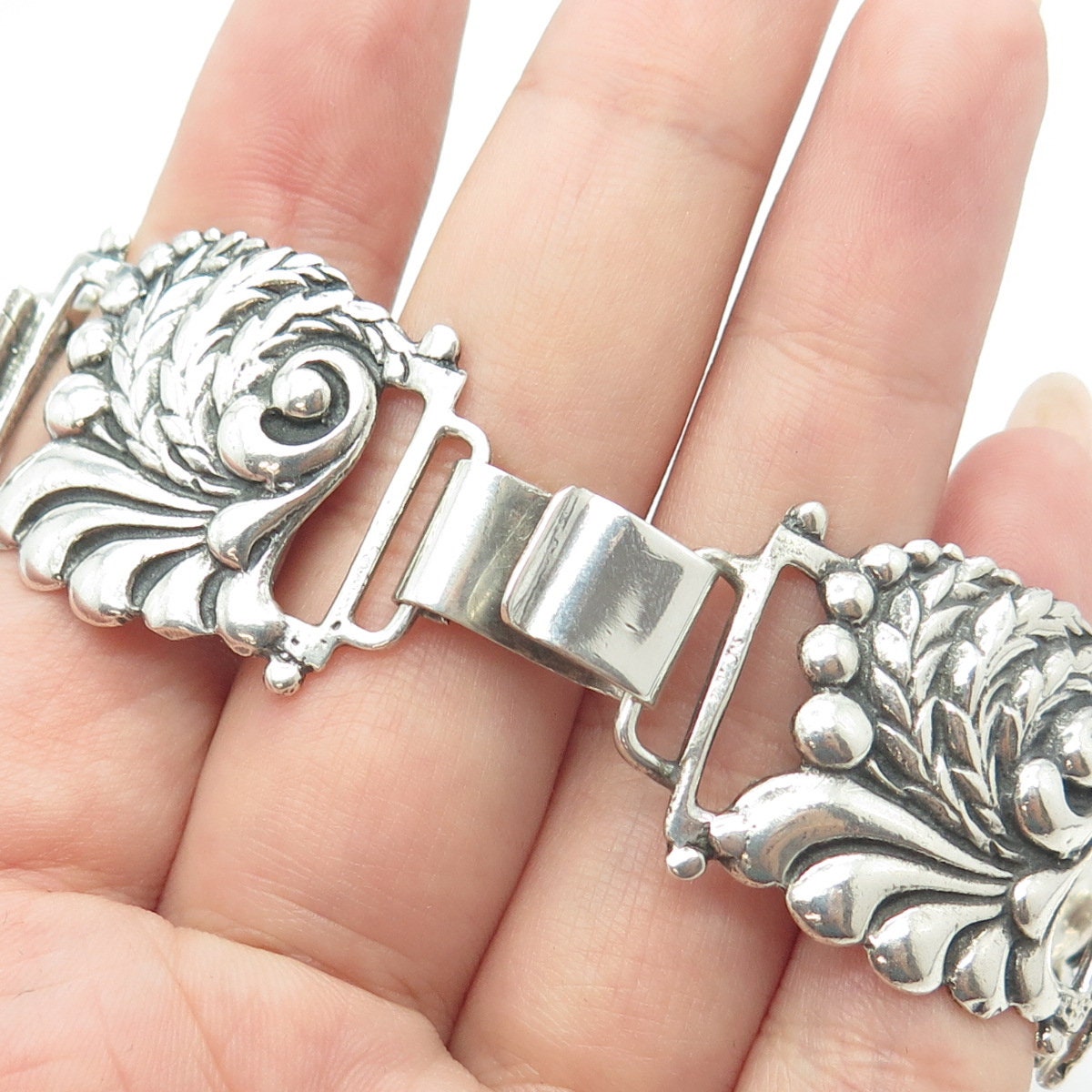 ブレスレット　シルバー　925 ヴィンテージ　古着 925 Sterling Silver Vintage Victorian Floral Panel Link