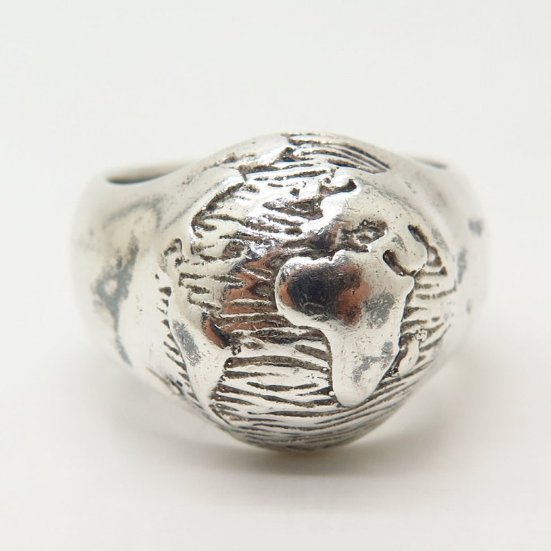 925 Sterling Silver Vintage London Globe Design Mens Ring Size 9 34