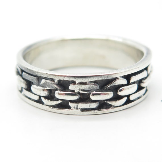 925 Sterling Silver Vintage Chain Band Ring Size … - image 6