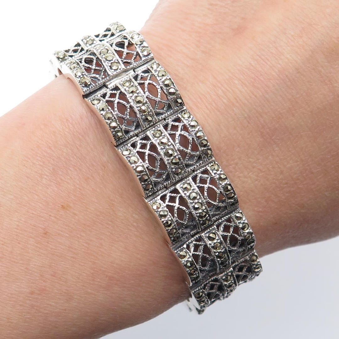 CHAPAL ZENRAY 925 Sterling Silver Vintage Real Marcasite Oxidized