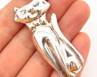 925 Sterling Silver Vintage Mexico Cat Figure Pin Brooch