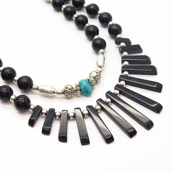 925 Sterling Silver Vintage Turquoise and Black O… - image 3