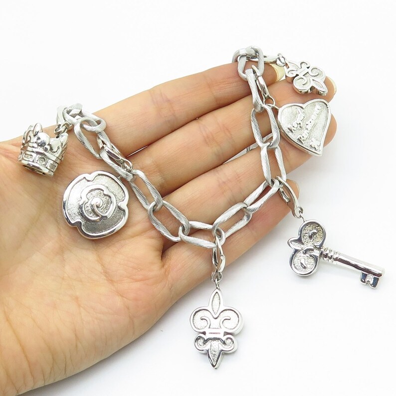 Signed 925 Sterling Silver Assorted Dangling Accents Cable Chain Necklace 17