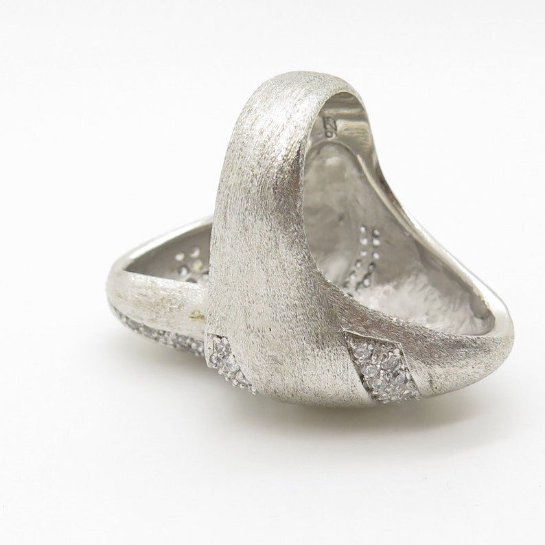 925 Sterling Silver C Z Extra Wide Unique Modernist Ring Size 8