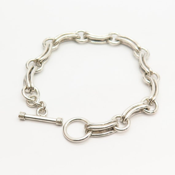 925 Sterling Silver Curved Design Fancy Link Brac… - image 2
