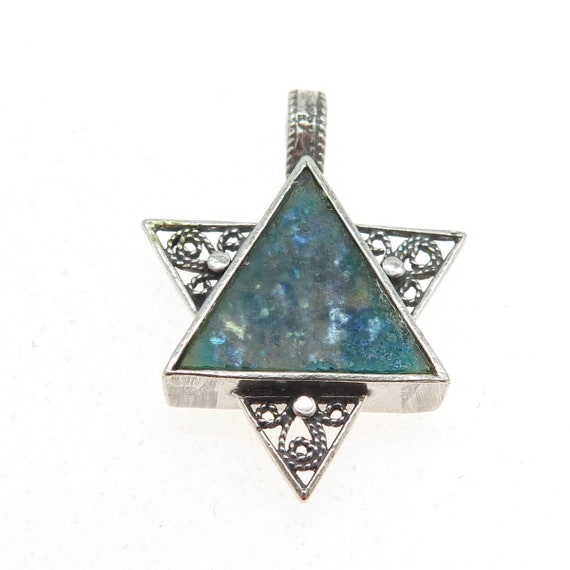 925 Sterling Silver Vintage Roman Glass Star of D… - image 4
