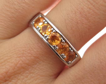 925 Sterling Silver Vintage Real Round-Cut Citrine Ring Size 11
