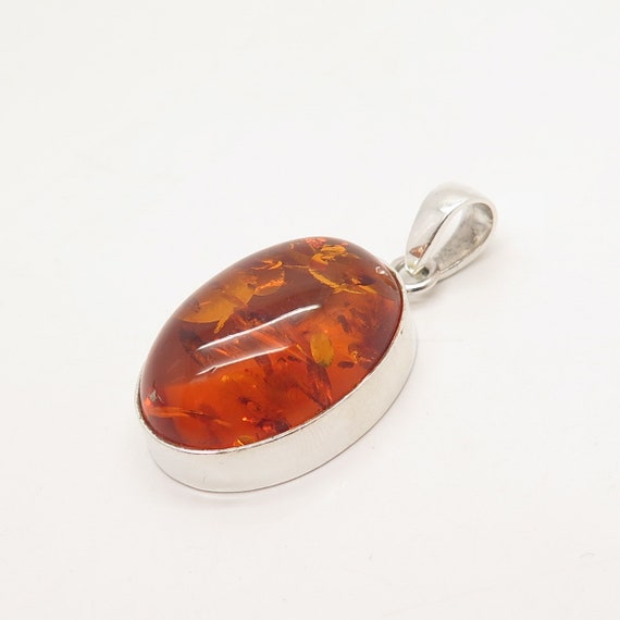 925 Sterling Silver Vintage Real Amber Pendant - image 5