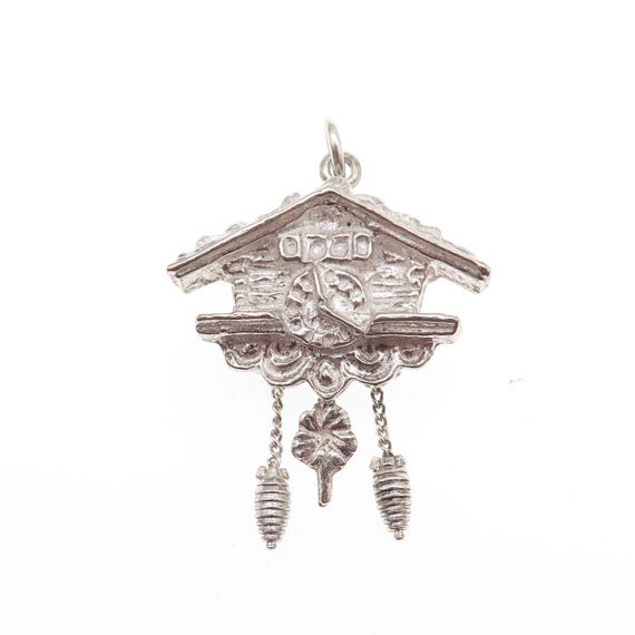 800 Silver Vintage European Cuckoo Clock Mini Charm Pendant View 5