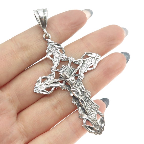 925 Sterling Silver Vintage Crucifix Cross Pendant - image 1